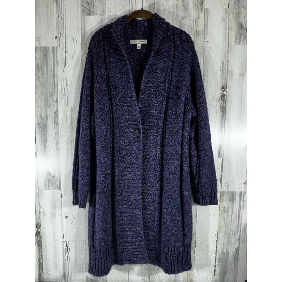 Soft By Avenue Womens Cardigan Sweater Sz 18 20 Marled Purple Open Front Chucky - Picture 1 of 9